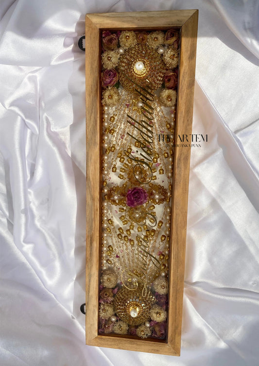Wooden Name Plate With Varmala Preservation