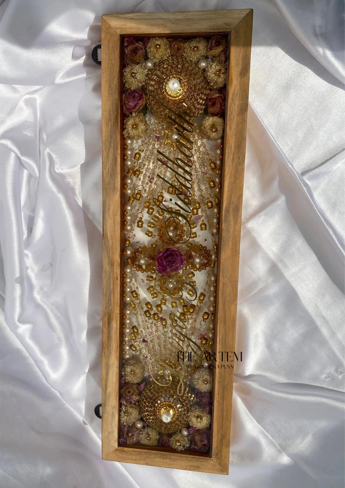 Wooden Name Plate With Varmala Preservation