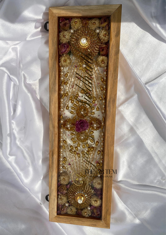 Wooden Name Plate With Varmala Preservation