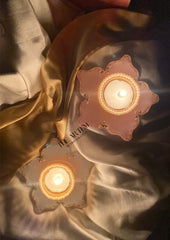floral pearl resin tealight tray with 2 candles